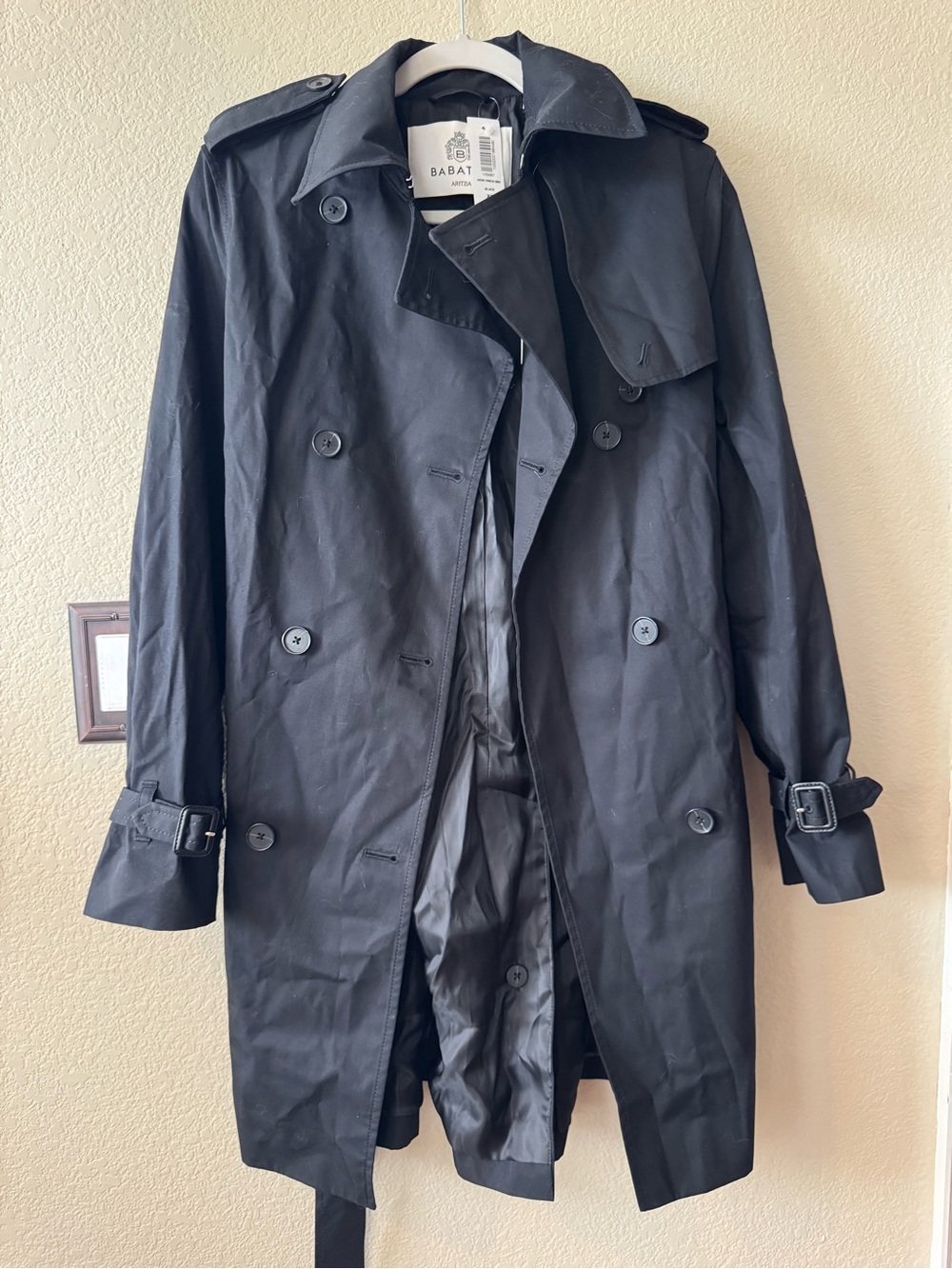 Aritzia Babaton Finch Mid Trench Coat XS Black Double Breasted NWT